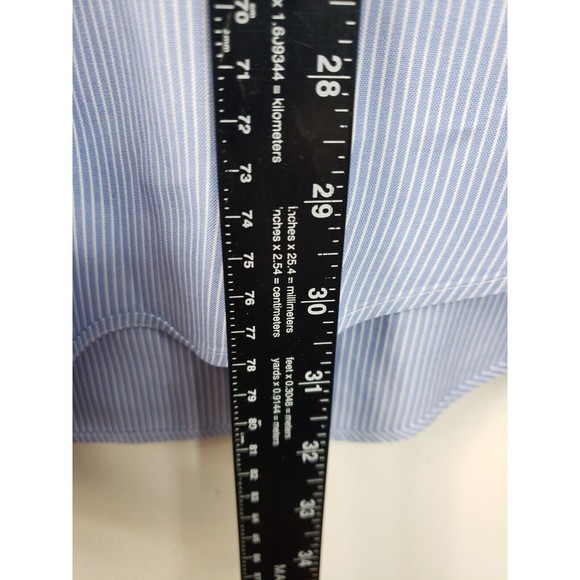 Vintage Lands End Blue Pinstripe Men Button Down Dress Shirt 16 1/2 34 - Picture 7 of 11